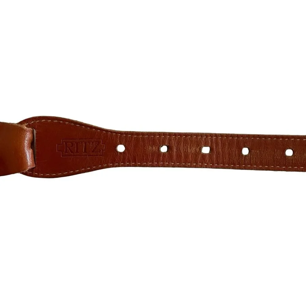 Vintage Ritz Button Leather Belt Brown